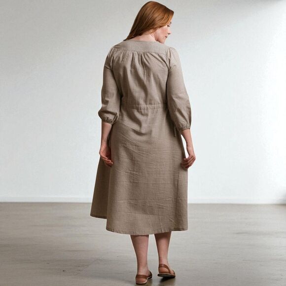 Neuflora Hilton Head Brown Checkered Midi Dress Women’s Large - Picture 2 of 8